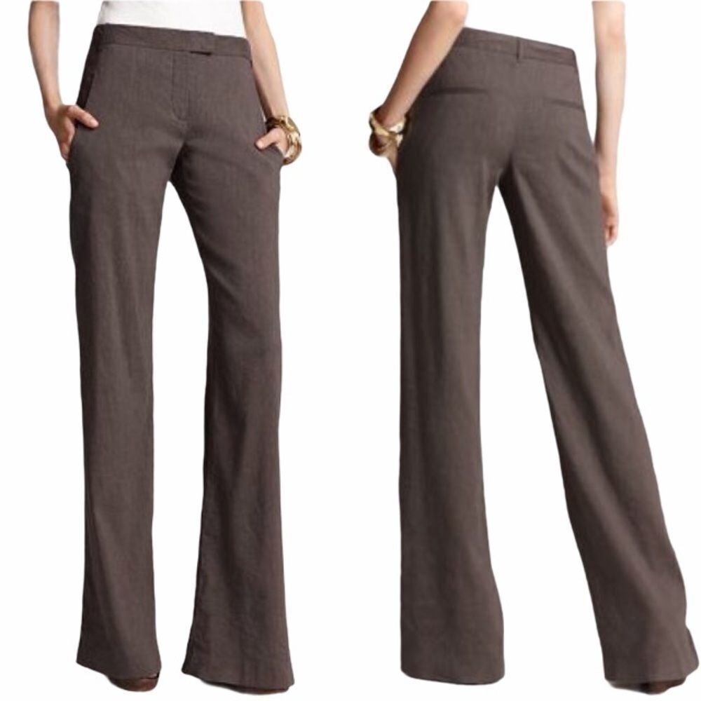 Theory Emery Crunch Linen Wide Leg Pants Brown 0